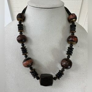 Large chunky wooden bead ethnic vibe necklace